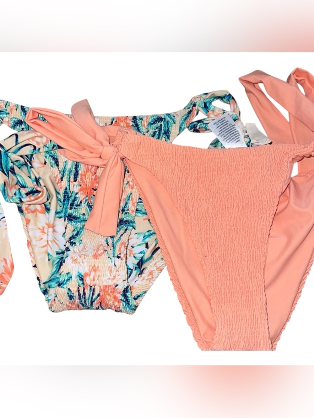 Tori PRAVER Seafoam and Coral Smocked Floral Print Bikini Bottoms NWOT